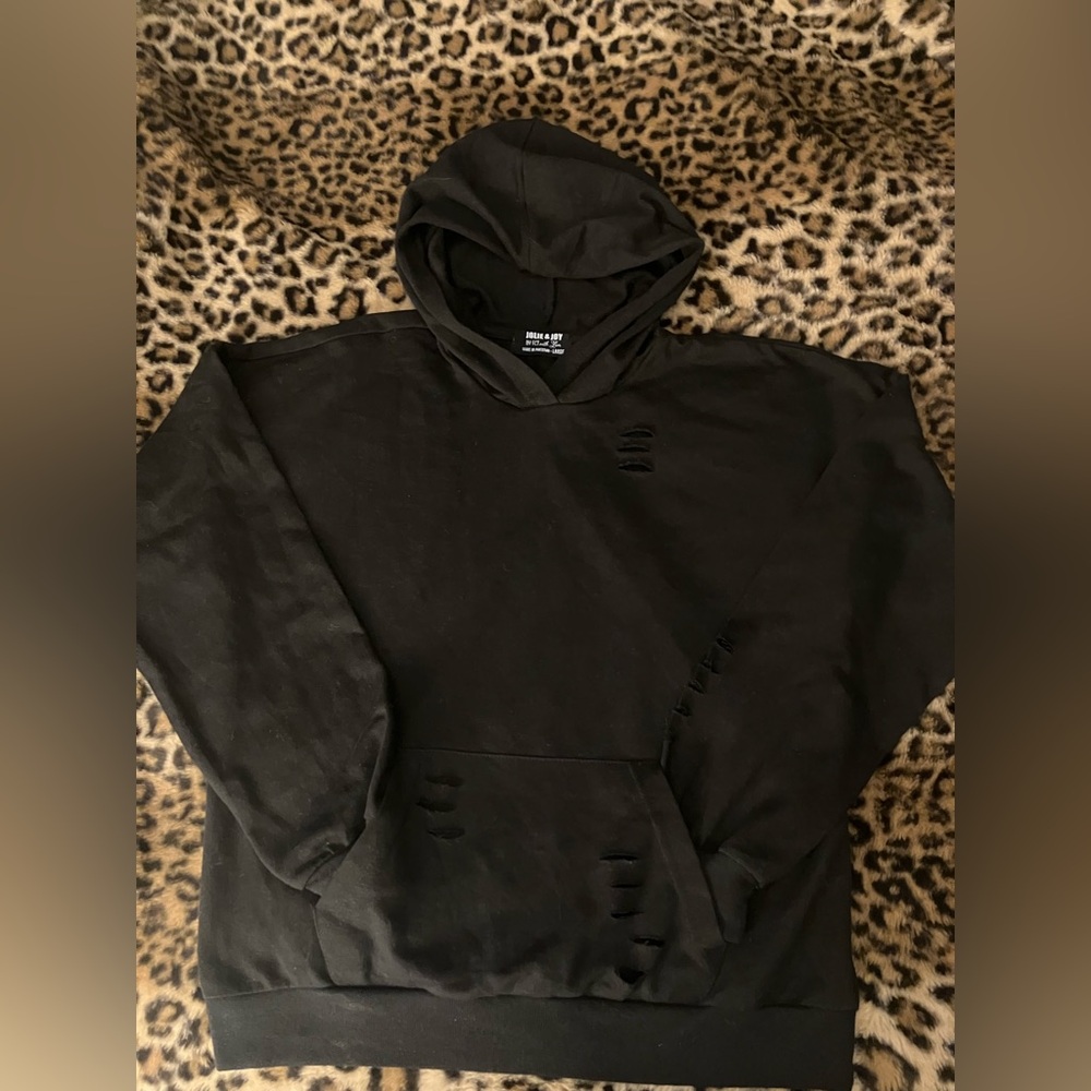 Jolie & Joy black goth emo distressed ripped cuts unisex hoodie